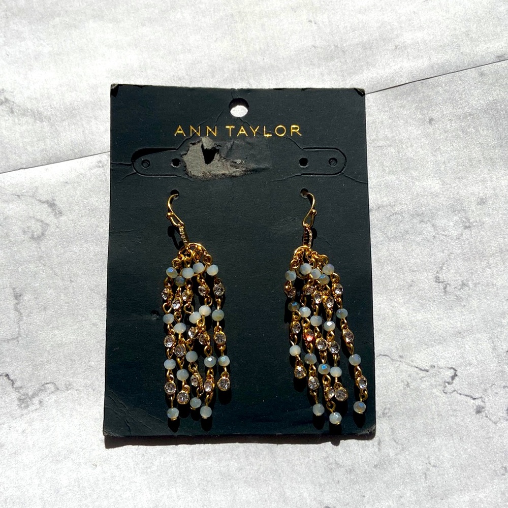 Gold and Crystal fringe earrings Ann Taylor